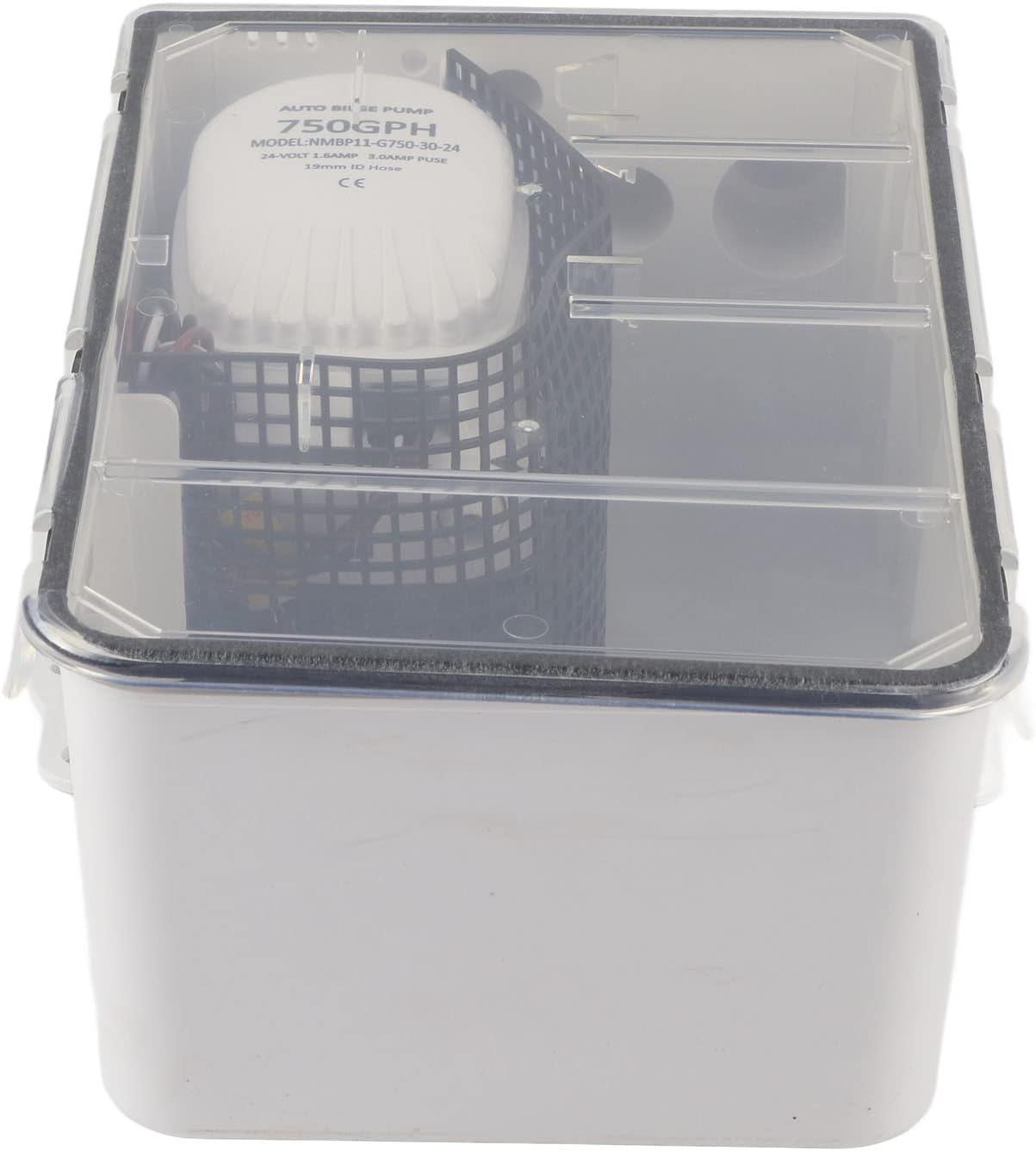 Keenso 750GPH Shower Sump Pump, Built in Automatic Float Switch Multiple Inlet Port Sizes Clear on Cover Removable Mesh Filter, with Ignition Protection and Check Valve, for (24V)