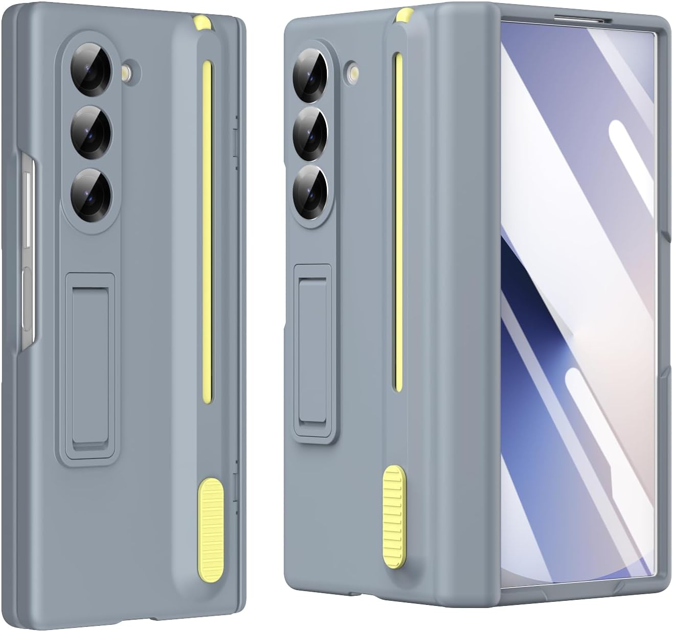 for Samsung Galaxy Z Fold 7 Case with S-Pen Holder & Capacitance Pen, Built-in Front Screen and Hinge Protection, Kickstand Ultra-Thin Silky Liquid PC Frosted Full Body Protection - SkyBlue