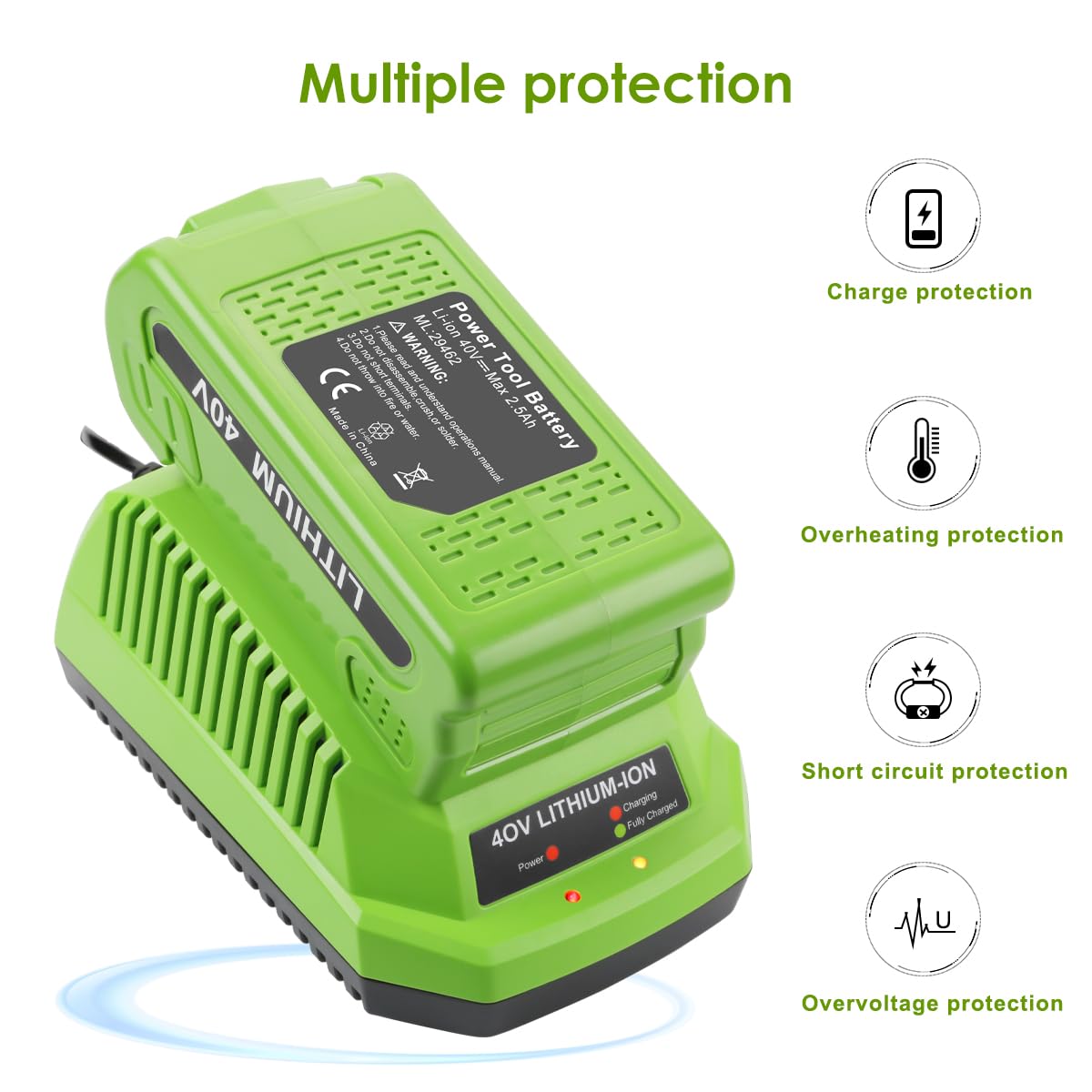XNJTG Greenworks G40B Batterie de Rechange pour Greenworks 40V 2,5ah 29472 29462 G40B2 G40B4