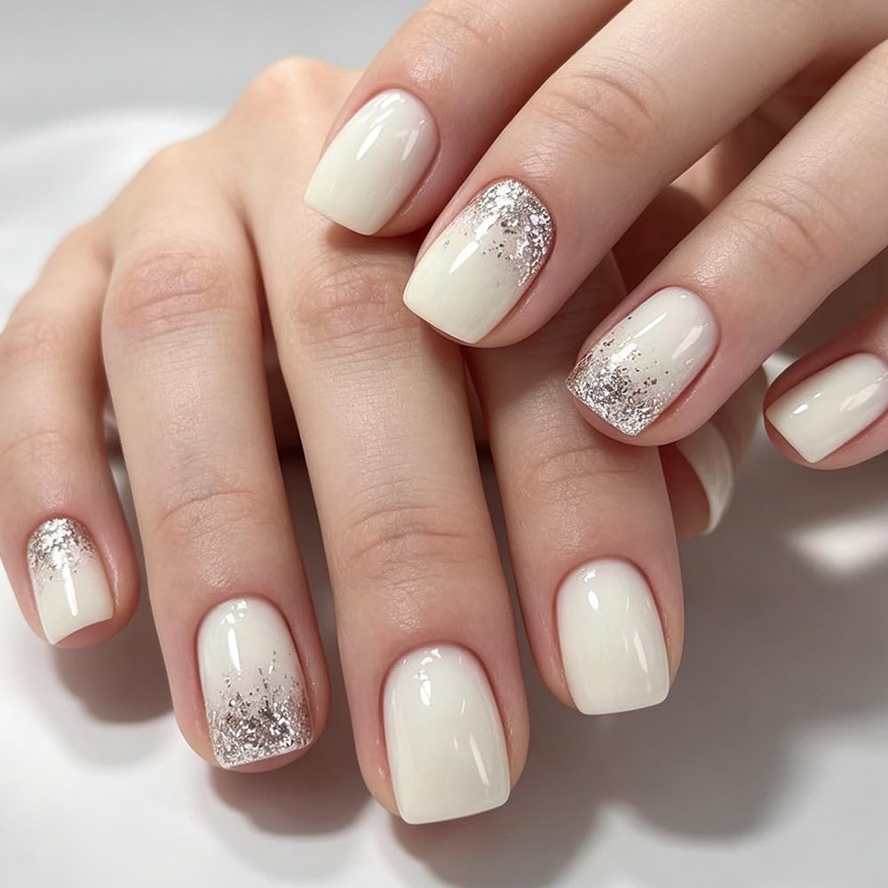 Multicolor Press on Nails Short Square Fake Nails Press ons Nail Tips False Nails Glossy Glue on Nails Reusable Acrylic Nail Kit Stick on Nail with Flame Design for Women Manicure 24Pcs