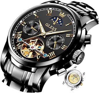 OLEVS Men Watch Automatic Mechanical Skeleton Luxury Stainless Steel Strap