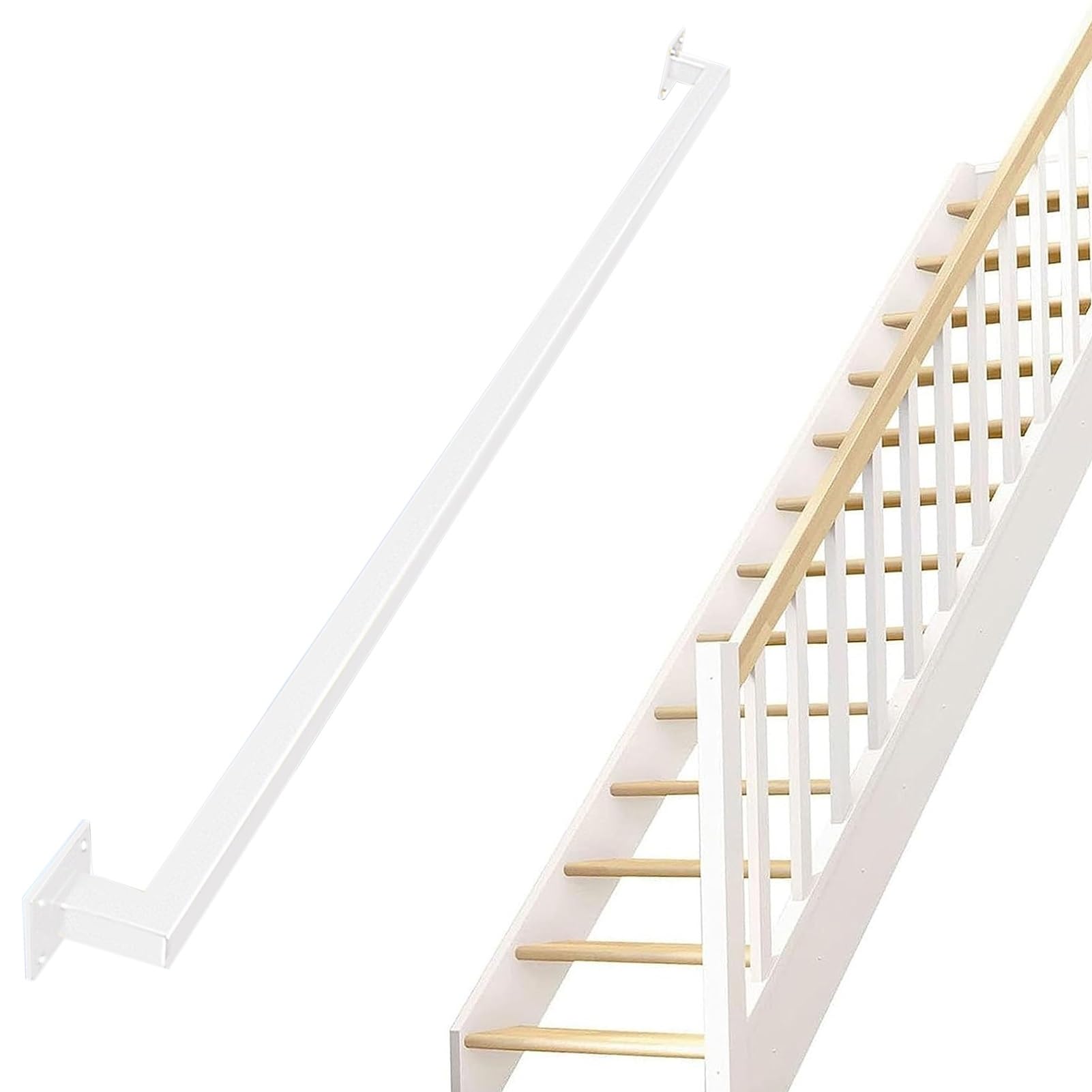 Handrail for Stairs, Non-Slip Metal Wrought Iron Handrails for Indoor Stairs Wall Mounted Home Garden Corridor Lofts Decking Railings(White,9.2ft/280cm)
