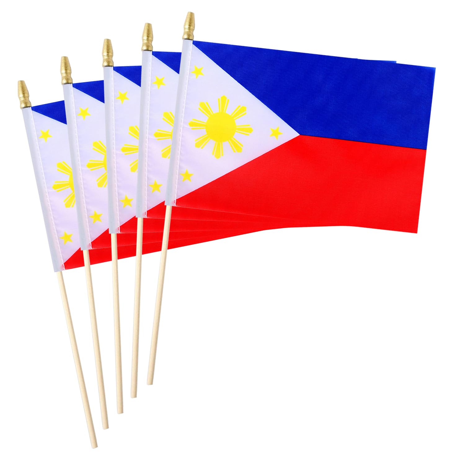5 Pack Country Small Mini Wood Hand Held Stick Flag,Suitable For Various Holiday Parties, World Cup, National Day, And National Flag Day. (Philippines)
