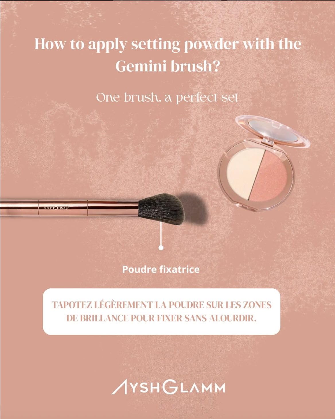 Ayshglamm | Pinceau Kit Gemini Touch & Duo Poudre Rosée | Blush Rosé & Highlighter Perlé | Glow Doux & Harmonieux pour Teints Clairs à Moyens