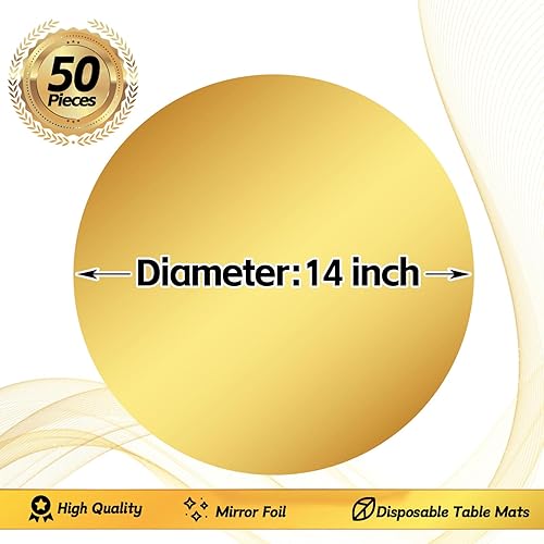 Miniatura 2 de 50 manteles individuales de papel dorado desechables redondos con purpurina para mesa, manteles individuales decorativos para bodas, vacaciones,
