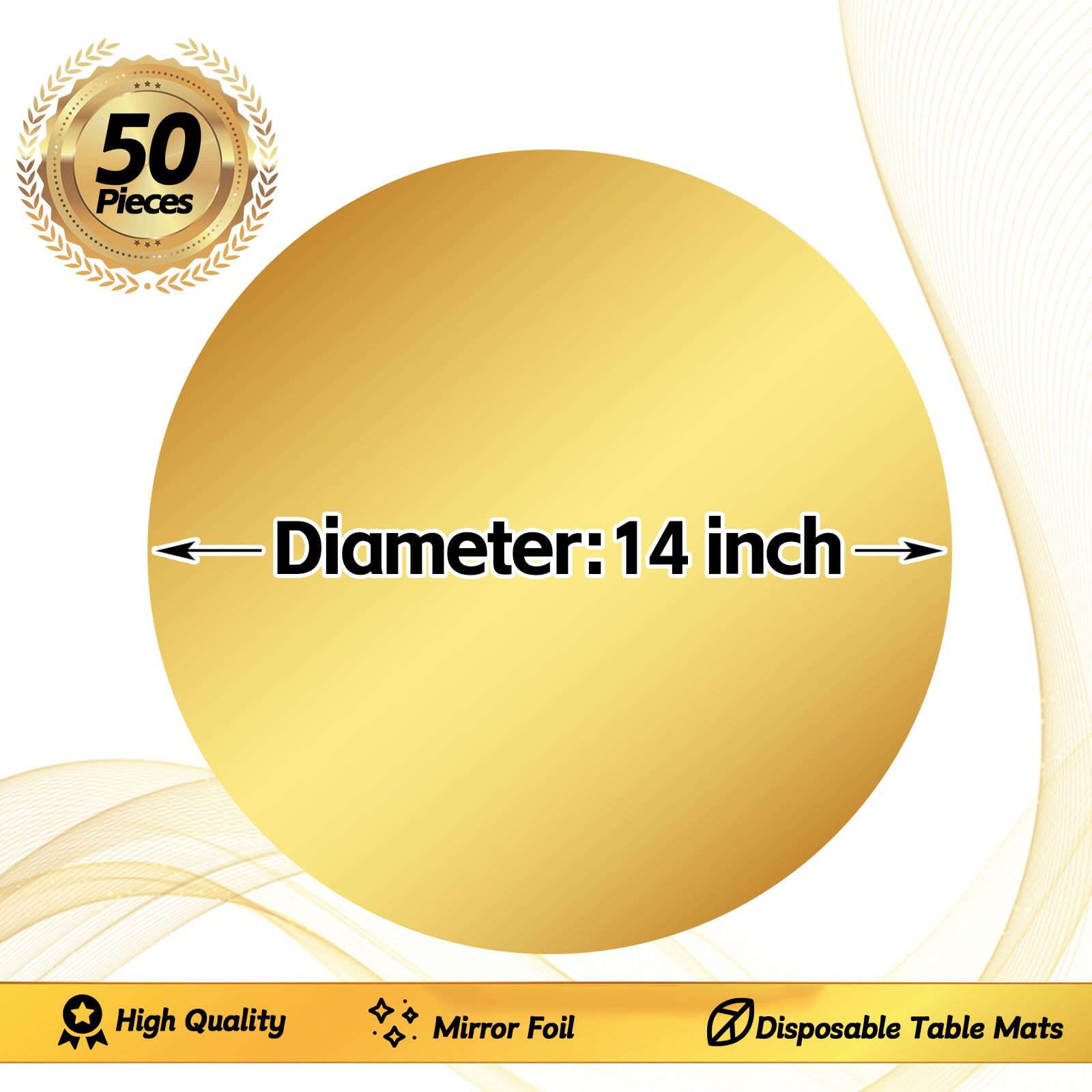 50 Manteles Individuales De Papel Dorado, Redondos, Desechables, Con