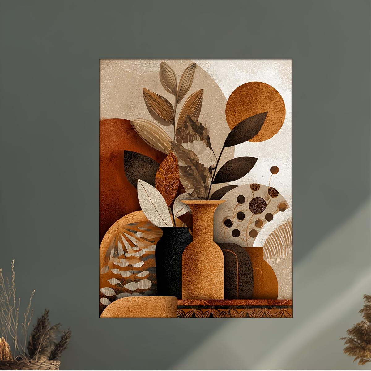 IHHGNB Bohemian Abstract Medieval Modern Wall Art Print Measuring Featuring Square Plant Line Art Geometric Canvas Prints(40x60cm(16x24in)/No frame)