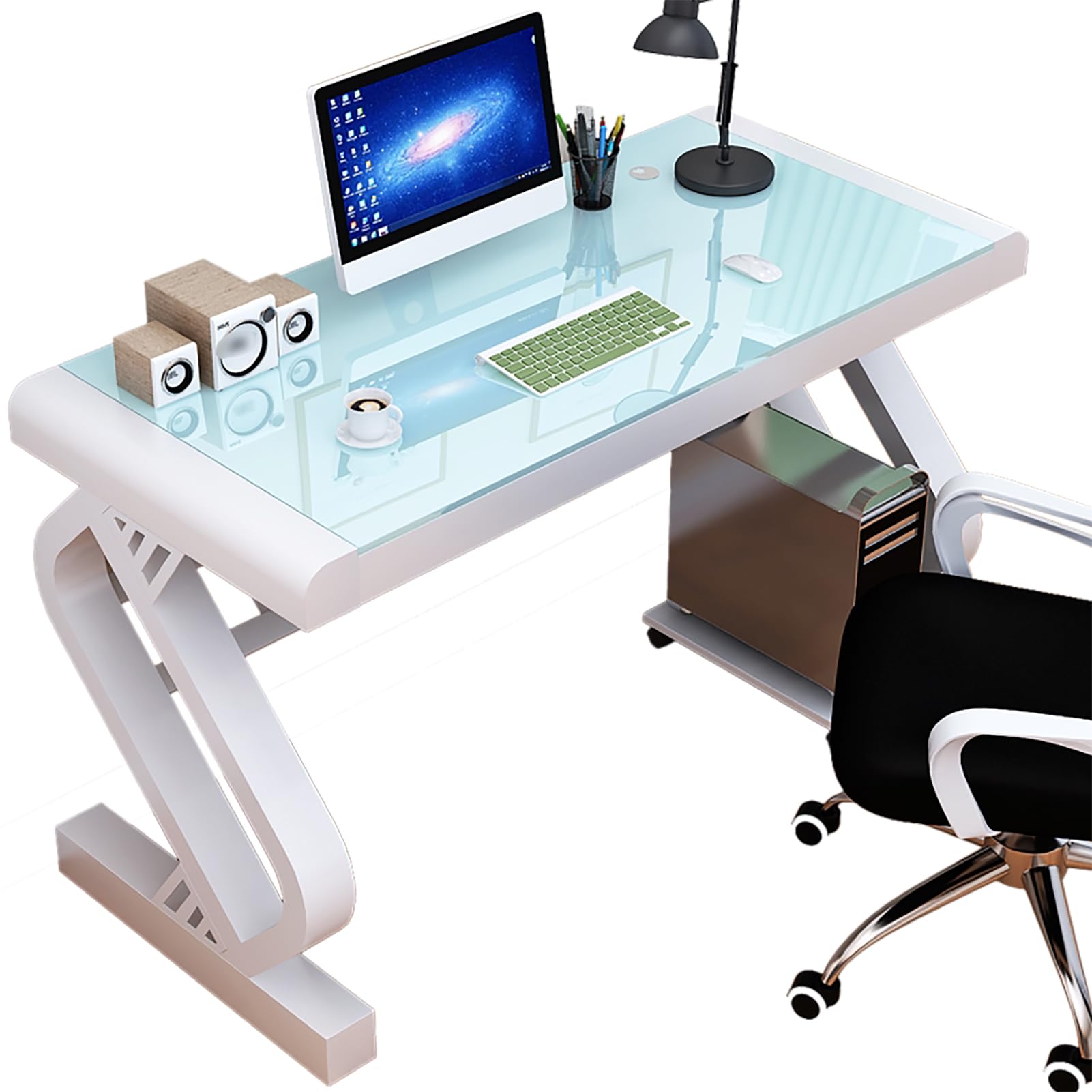 SXZenSpace Modern Office Desk with Tempered Glass Desktop, Computer Simple Gaming Metal Legs, Study Writing for Home Workstation(120x60x75cm(47x24x29inch), White)