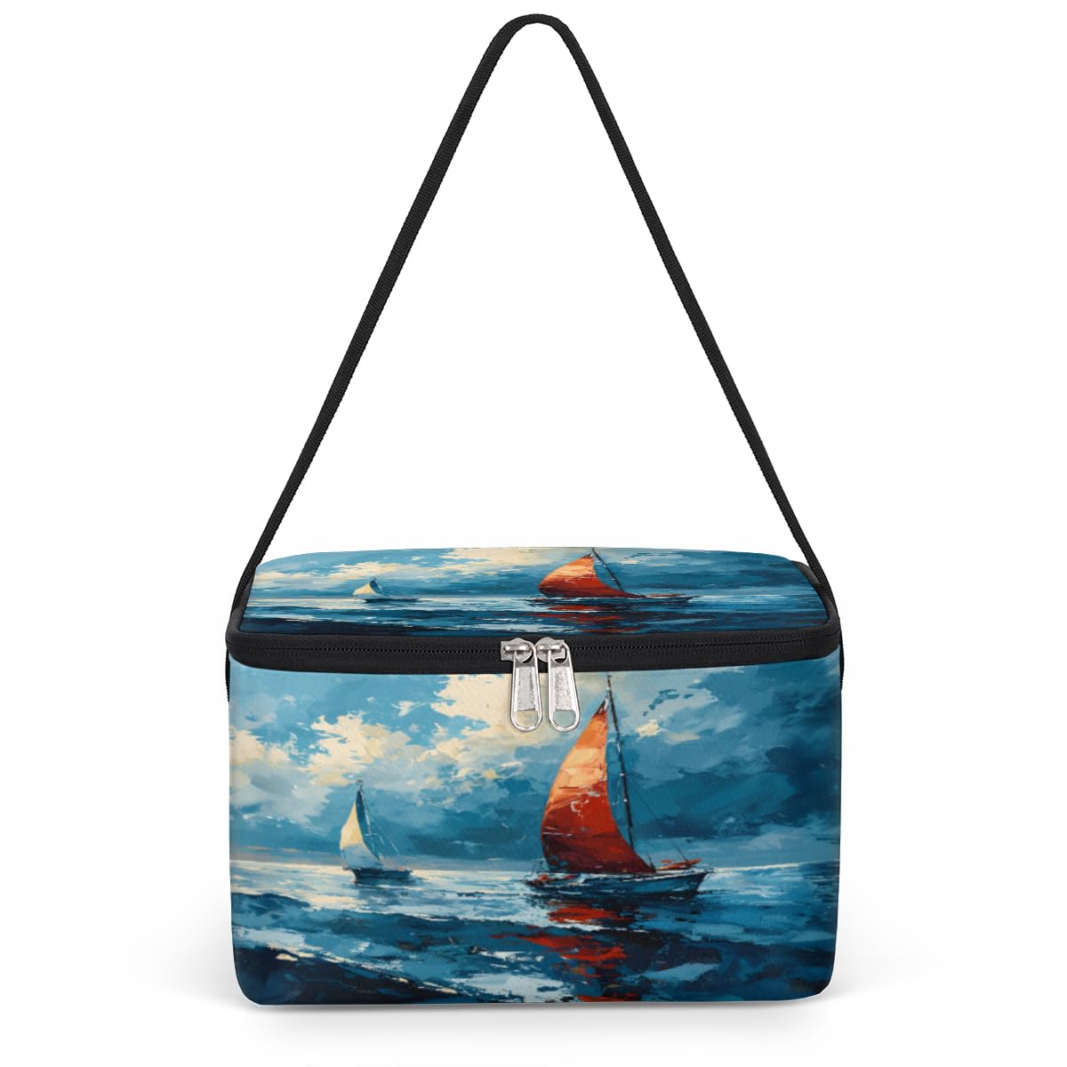 Clouds Sailboat Lunch Bags for Women Men 9 Cans, Hot & Cold Food Delivery Bag Insulated Grocery Bag Insulated Lunch Box Seascape Cooler Bag for Office Work Picnic Beach