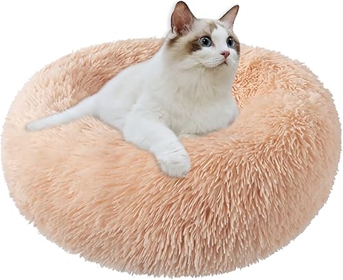Awolf Camas para gatos de interior cama redonda de 24 pulgadas lavable en forma de dona esponjosa calmante suave para perros pequeños gatitos