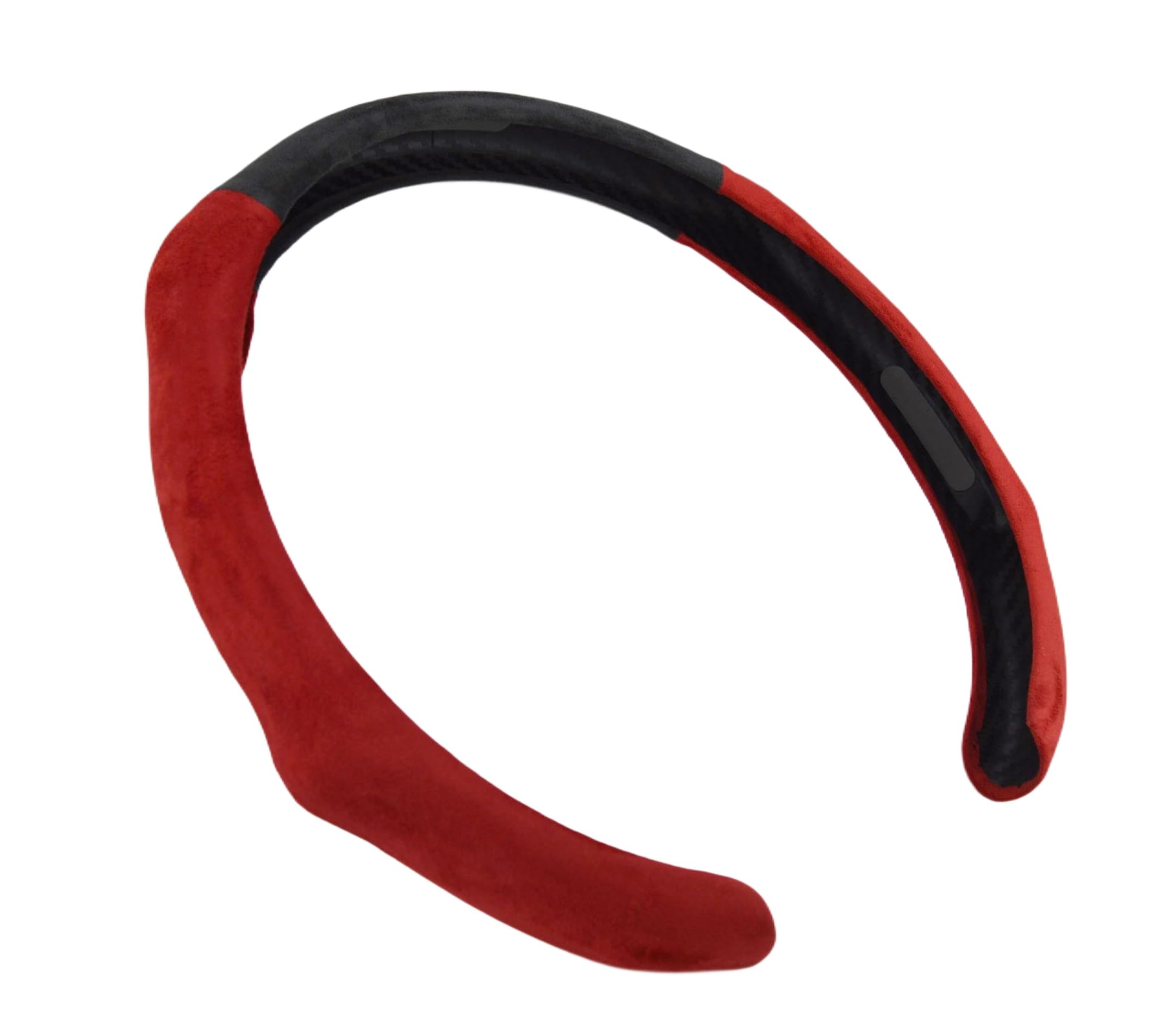 Quick Install Sporty Suede Leather Steering Wheel Cover Wrap with Red Top Trim Universal fit Any 14 ½” to 15” Car SUV Pickup Steering Wheel