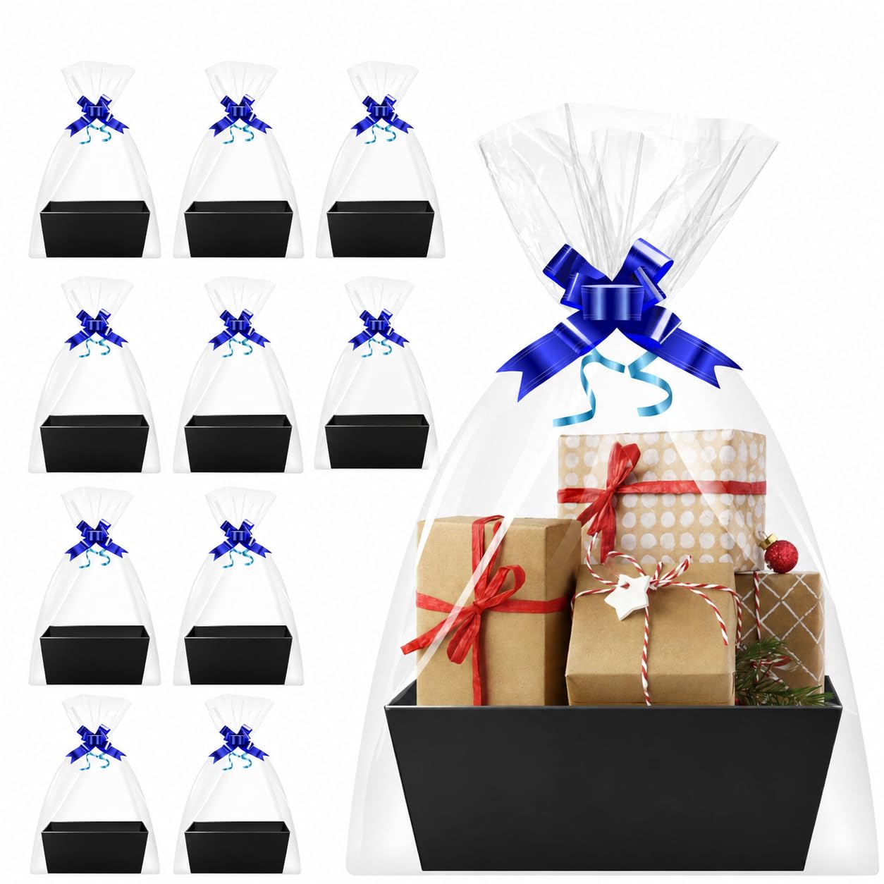 Cesto regalo in cartone con manici, cesto regalo vuoto, per regali, (10 nero)