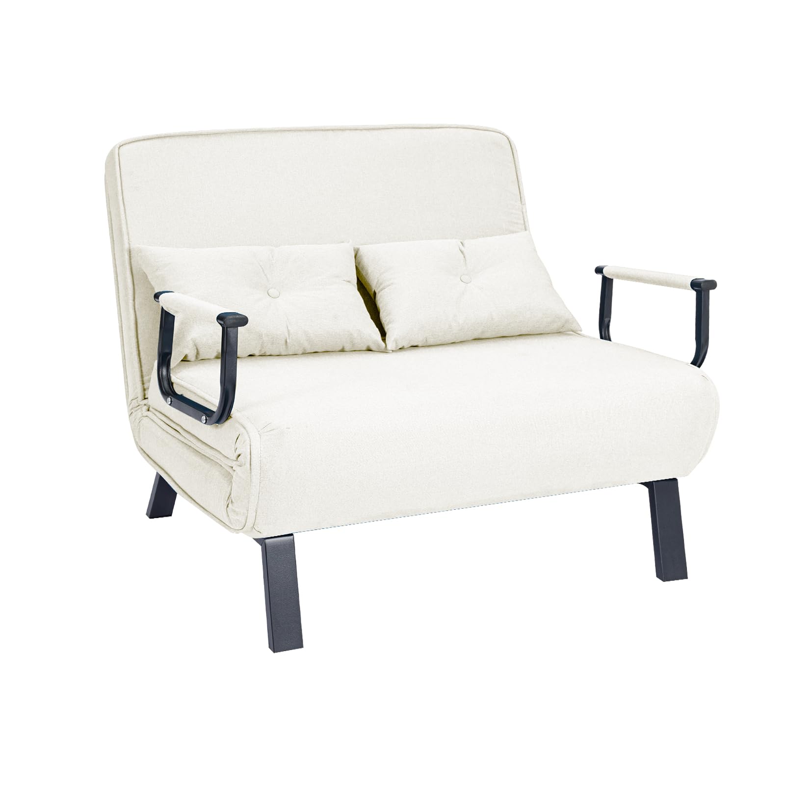 CROWNSHOP Convertible Sofa Bed Modern Upholstered Couch with Adjustable Backrest & Metal Legs Sofas for Living Room Guest Room or Spare Room (Beige M)