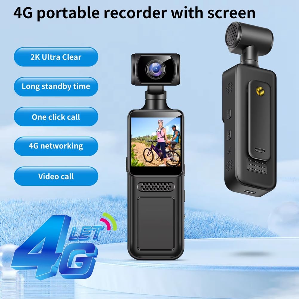 Telecamera Digitale da Tasca 4G Telecamera Indossabile A Corpo Telecamera Registratore per Conducente per Moto con Rotazione A 180 Gradi Telecamera Registratore Portatile per Guidatore 64GB