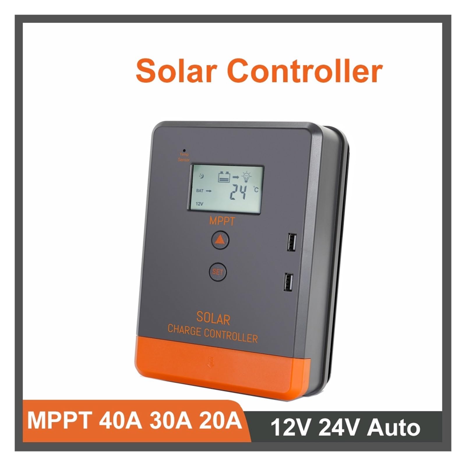 Kontroler SłOneczny MPPT 40A 30A 20A Kontroler Ładowarki Słonecznej 12V 24V Automatyczny Wyświetlacz LCD Podwójny Port USB Regulator Panelu Słonecznego Pasuje Do Baterii Litowej(20A)