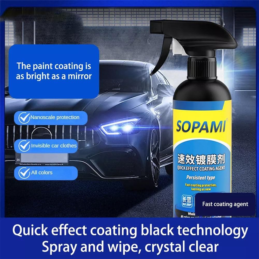 Sopami Quick Effect Coating Agent, 500 ml Sopami Quick Effect Coating Agent, 3 w 1 High Protection Quick Car Coating Spray Hydrophobic Trim Coating, Car Scratch Wax Polish Spray Waterless Wash (2 szt