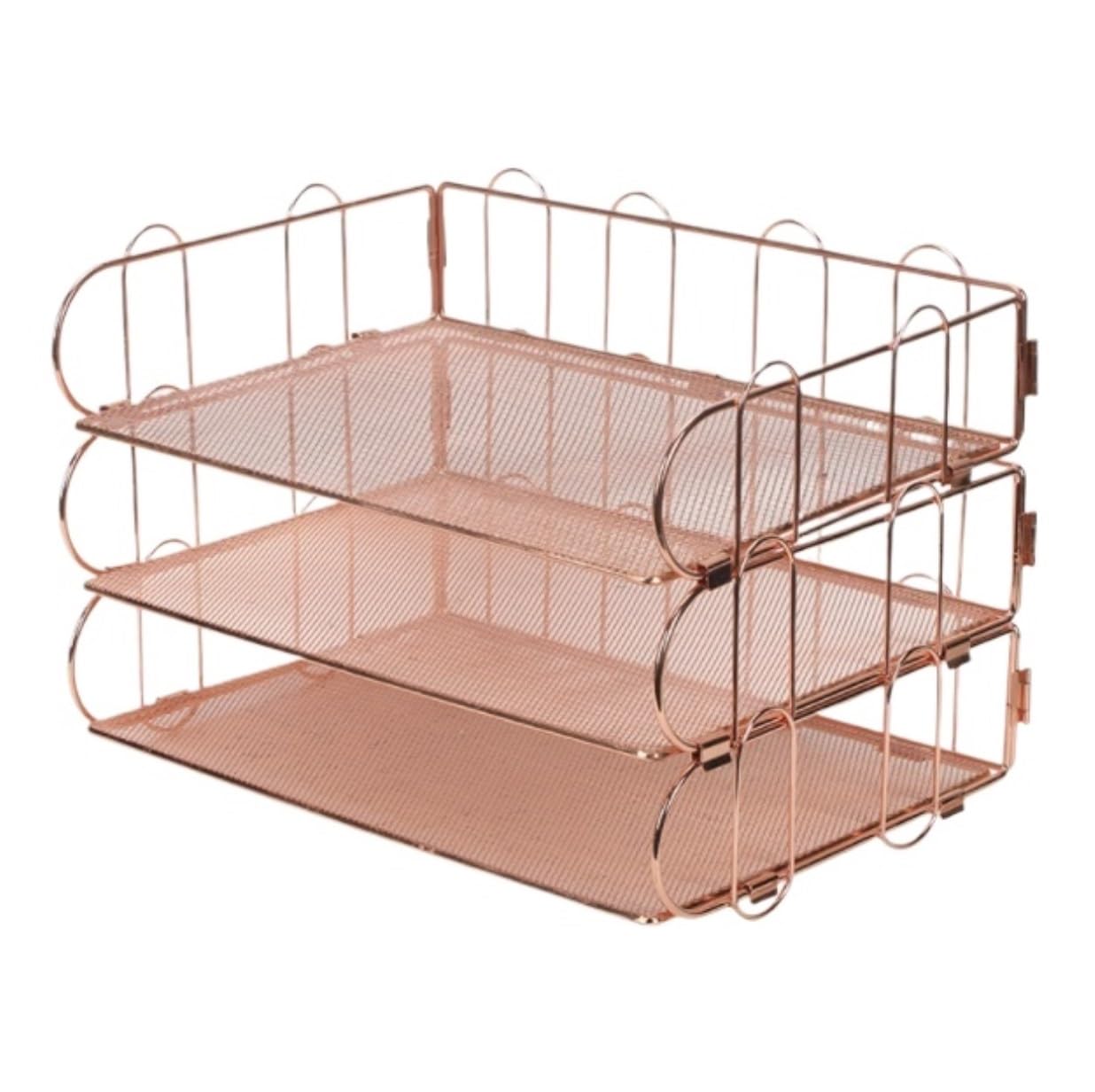 Schreibtisch-Organizer, 3-stufiger Briefablage-Papier-Organizer, Netz-Schreibtisch-Akten-Organizer für Schule, Büro, Heimbüro, Schreibtisch-Zubehör (Roségold, 33 x 25,5 x 22,5 cm)