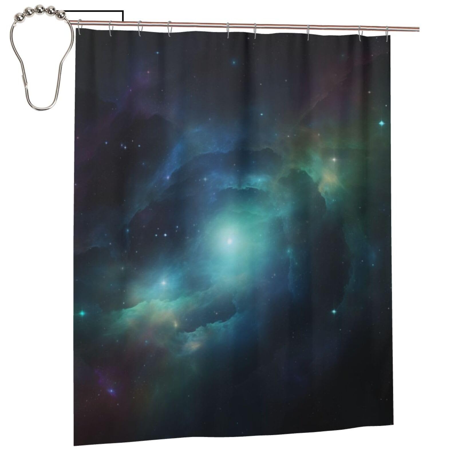 BWWHCCTI Galaxy Background Printed Shower Curtain With 12 Iron Hooks Opaque Quick Drying Waterproof Shower Curtains Sets For Bathroom 152x183 Cm