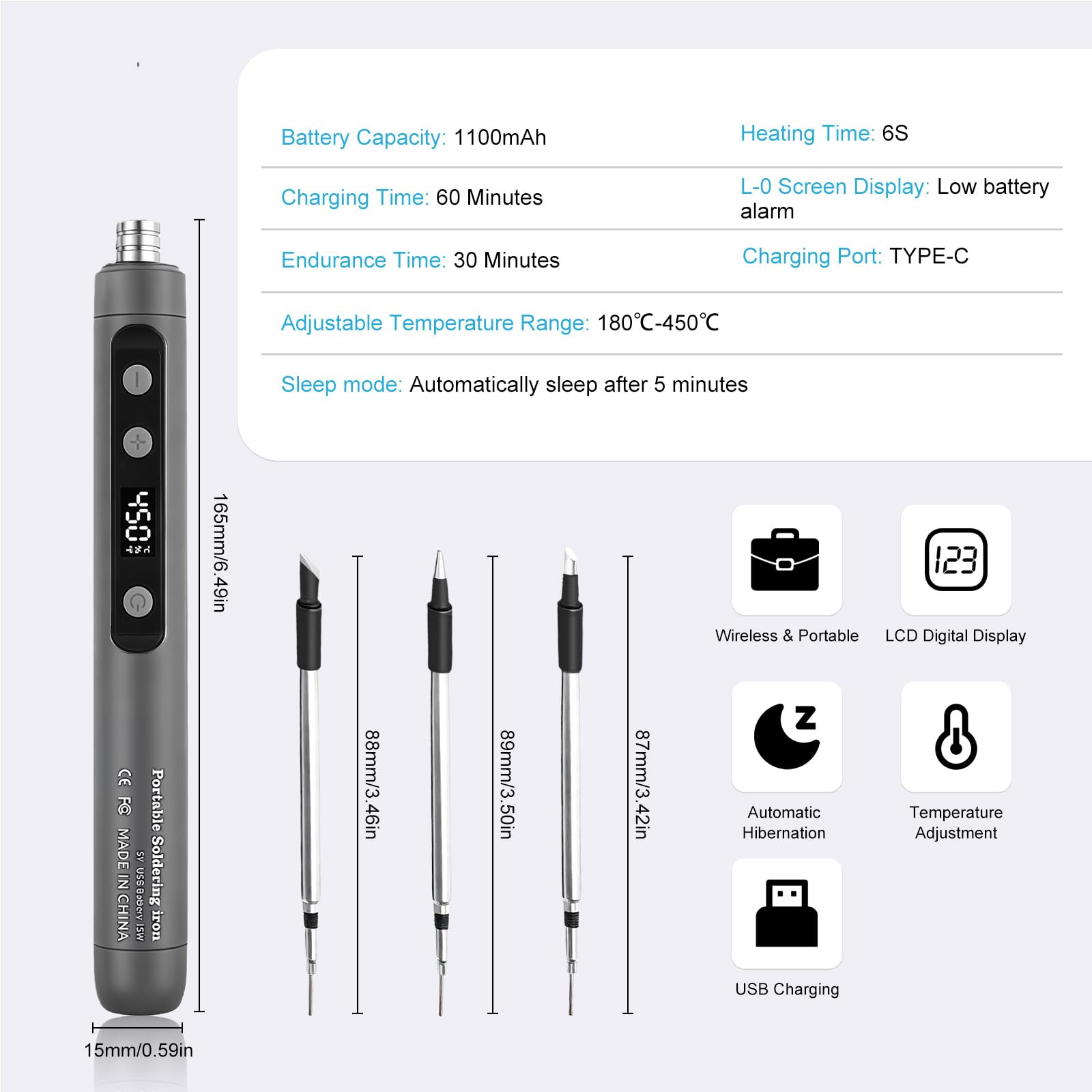 Flintronic Kit saldatore, Senza fili, Set Di Saldatore A Batteria Ricaricabile USB con LCD, per Riparazioni Elettroniche, Creazione di Gioielli, Progetti fai da t