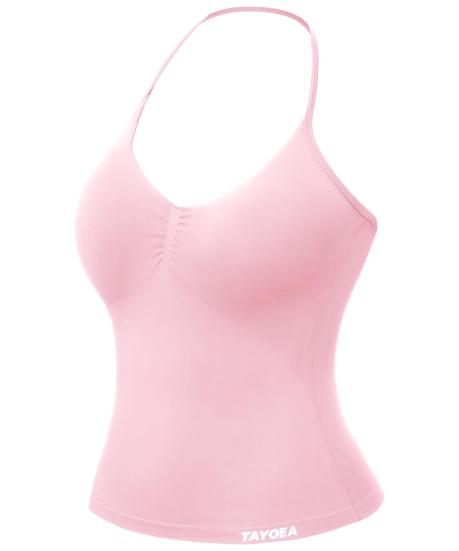 TAYOEA Tank Top Damen Bauchfreies Oberteil mit V-Ausschnitt Rückenfreies Crop Top mit Integriertem Pads Damen für Yoga Gym