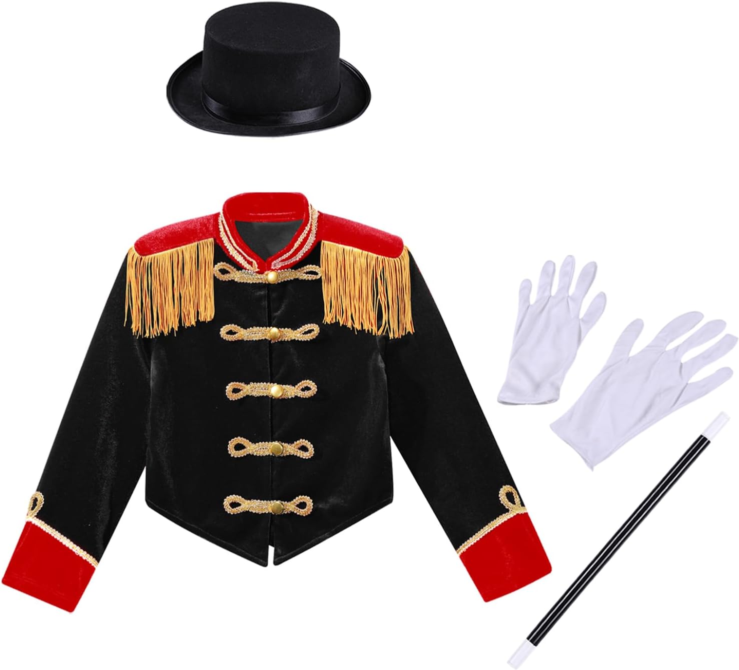 Kids Girls Circus Ringmaster Jacket Velvet Tassels Long Sleeve Coat Marching Band Drummer Uniform Outfit Black 8 Years