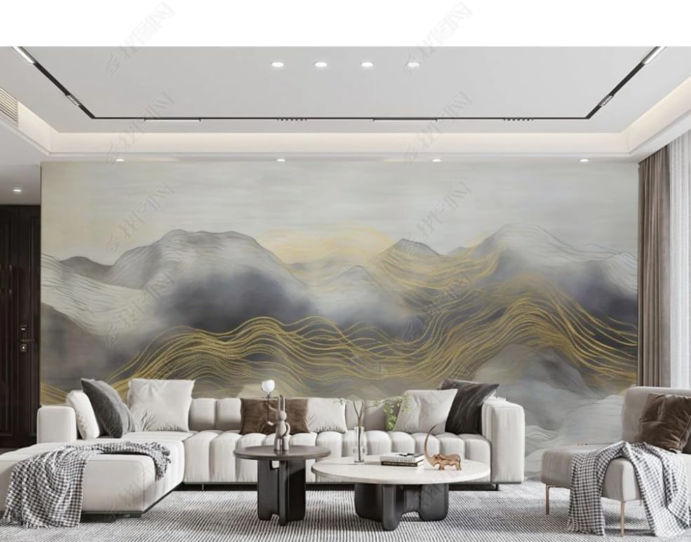 Papier peint intissé colline d'art dorée poster géant mural 150x105cm