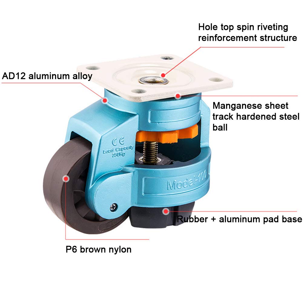 Heavy Duty Retractable Leveling Casters For Workbench - Upgraded Ratchet Handle, Industrial Grade Wheels (100F) - View #2