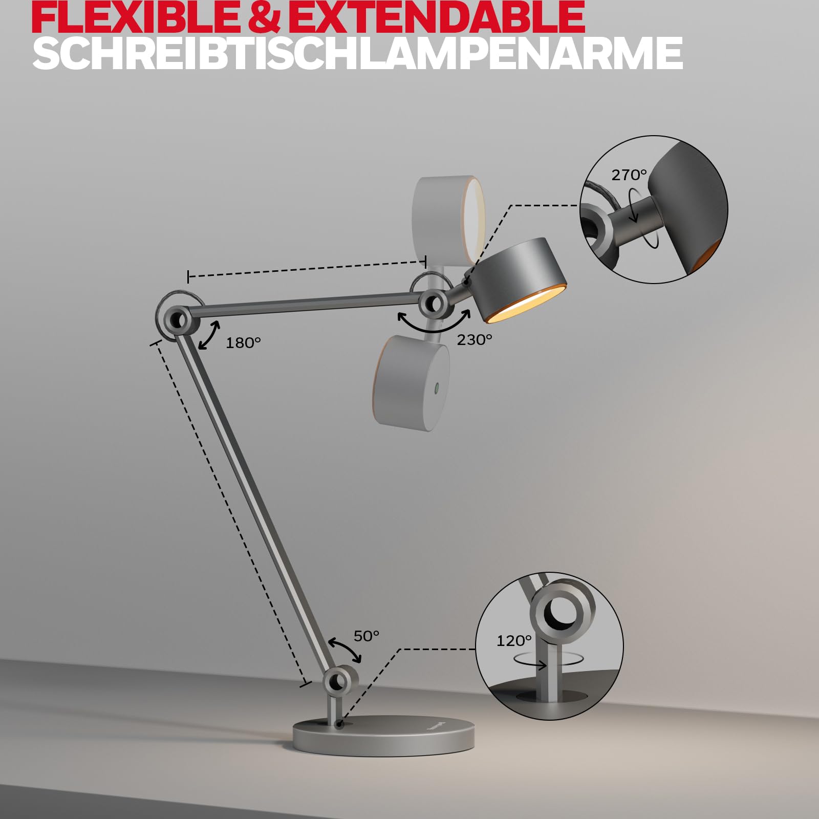 Honeywell LED-Tischleuchte 01A Sunturalux mit Schwenkarm für Handarbeiten | 4000K Tageslicht, CRI≥95, RG0 geringes Blaulicht, Tischleuchte für Architekten, augenschonend