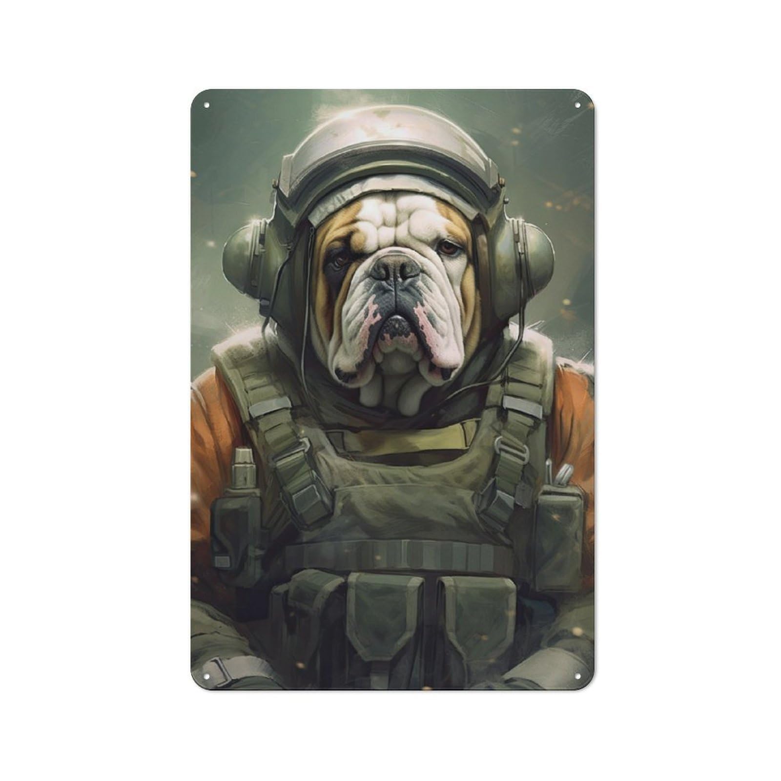 Junmoney English Bulldog Soldier Vintage Tin Sign 30X20cm With For Man Cave Or Games Room, Suited To Wall Displays In Games Rooms And Man Caves