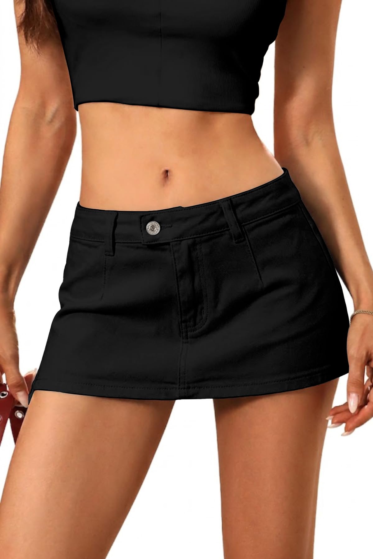 ELLEVEN Low Rise Denim Mini Skirt for Women, High Stretch Jean