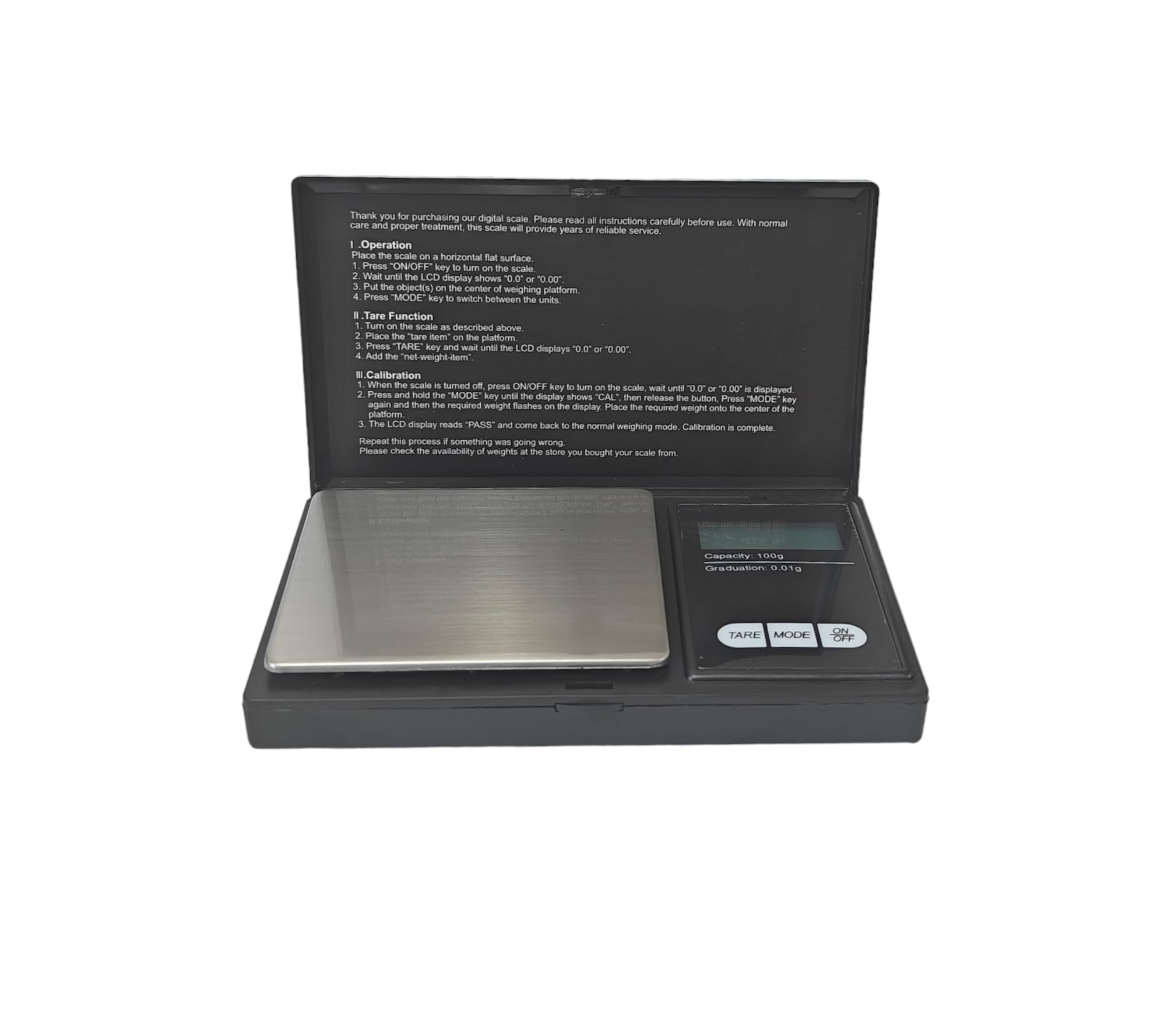 Generic Digital Scale for Kitchen, Jewelry and Small Items, 100g Capacity, 0.01g Readability, Tare Function, Includes Calibration Weight and AAA Batteries,, Black