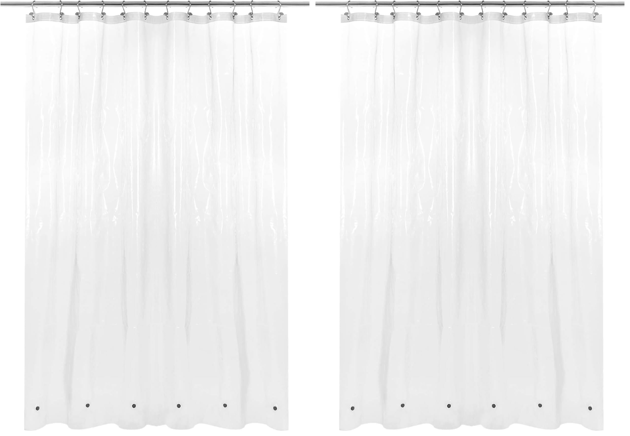 Barossa Design Plastic Shower Curtain Liner 69" x 70" with 6 Magnets - Waterproof PEVA Shower Liner for Standard Size Bathroom, PVC Free, Metal Grommets - Clear, 69X70 (Pack of 2)