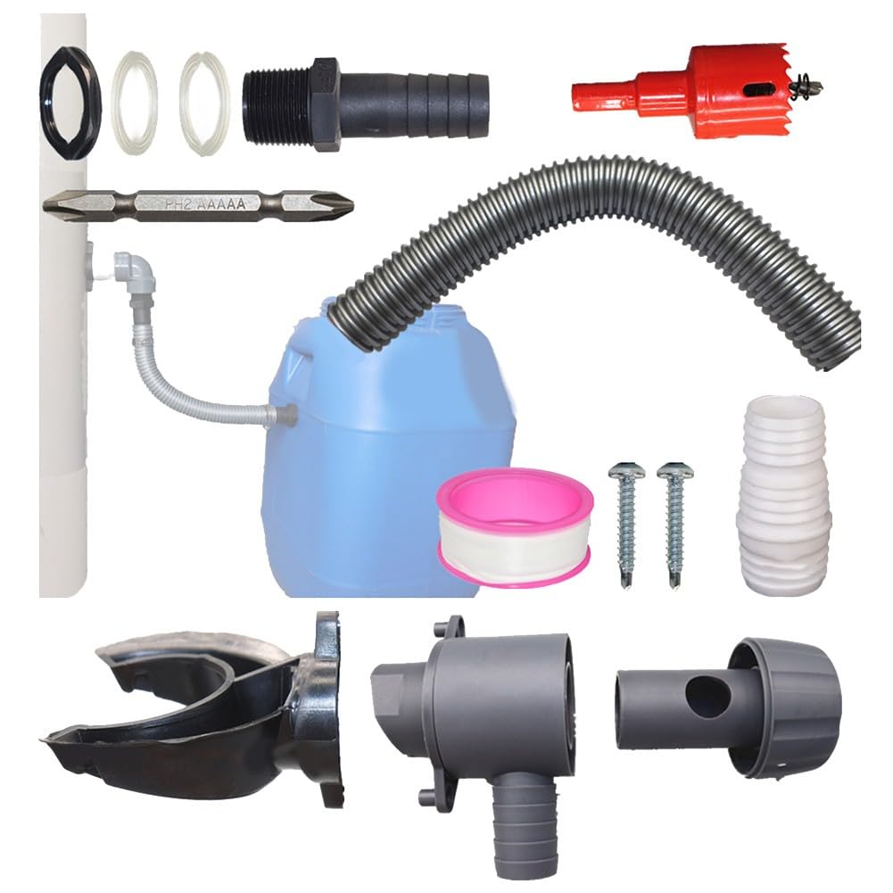 Kit deviatore per collettore acqua piovana da 115 mm, sistema di risparmio idrico da giardino in plastica con tubo e fissaggi per irrigazione del prato, grigio