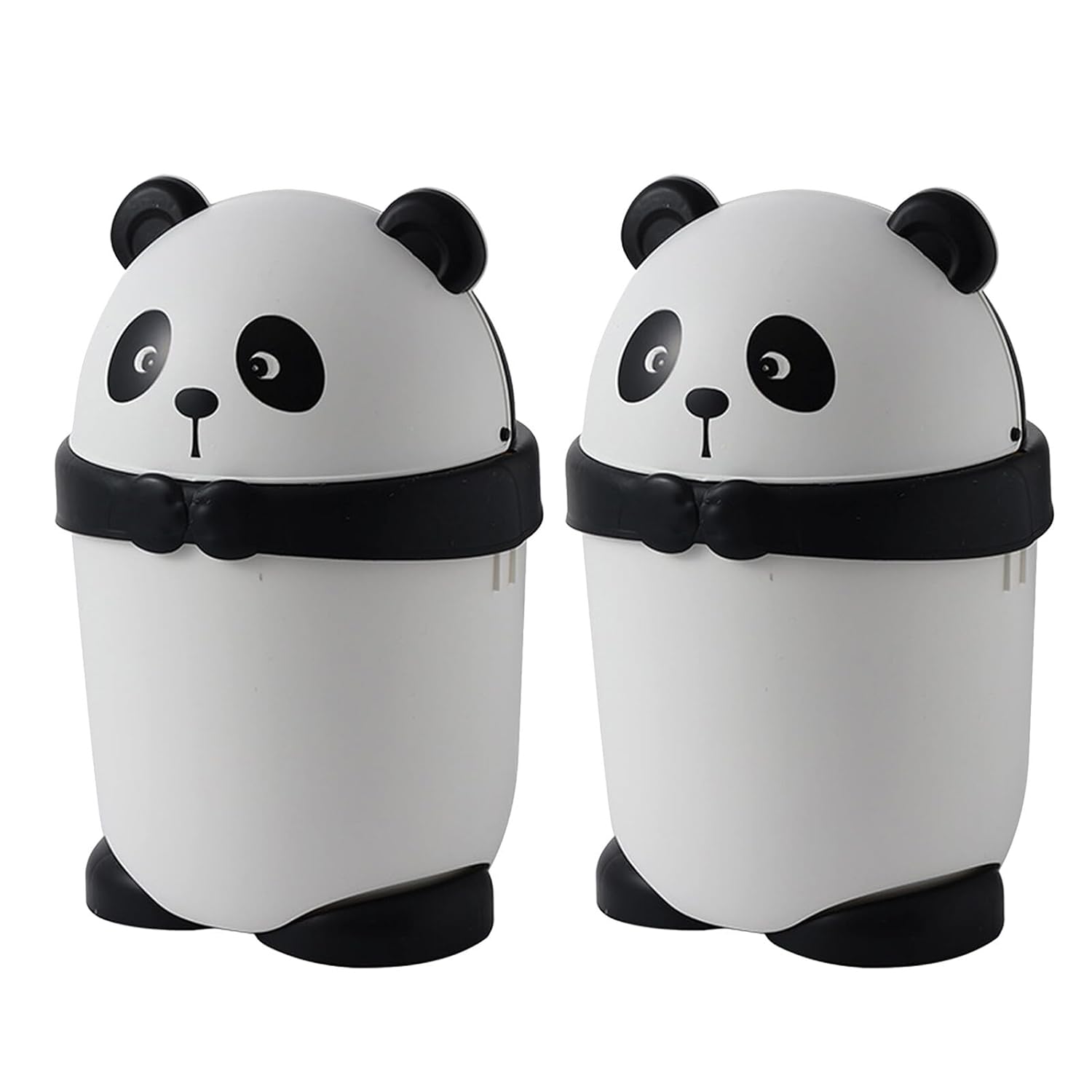Kichvoe 2pcs Cartoon Panda Trash Can with Lid, Small Cute Trash Bin for Bedroom and Living Room, Flip-top Wastebasket for Kitchen and Home Decor
