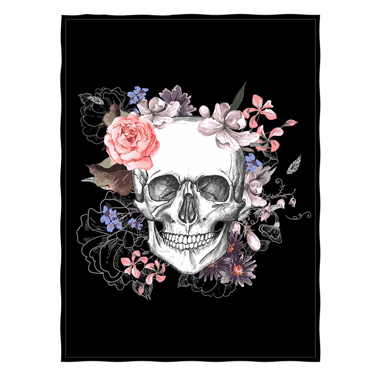 Mimihome Skull Throw Blanket, Sugar Skulls Flowers Warm Fleece Blanket for Sofa Couch Bed Chair, 60Lx50W Inches