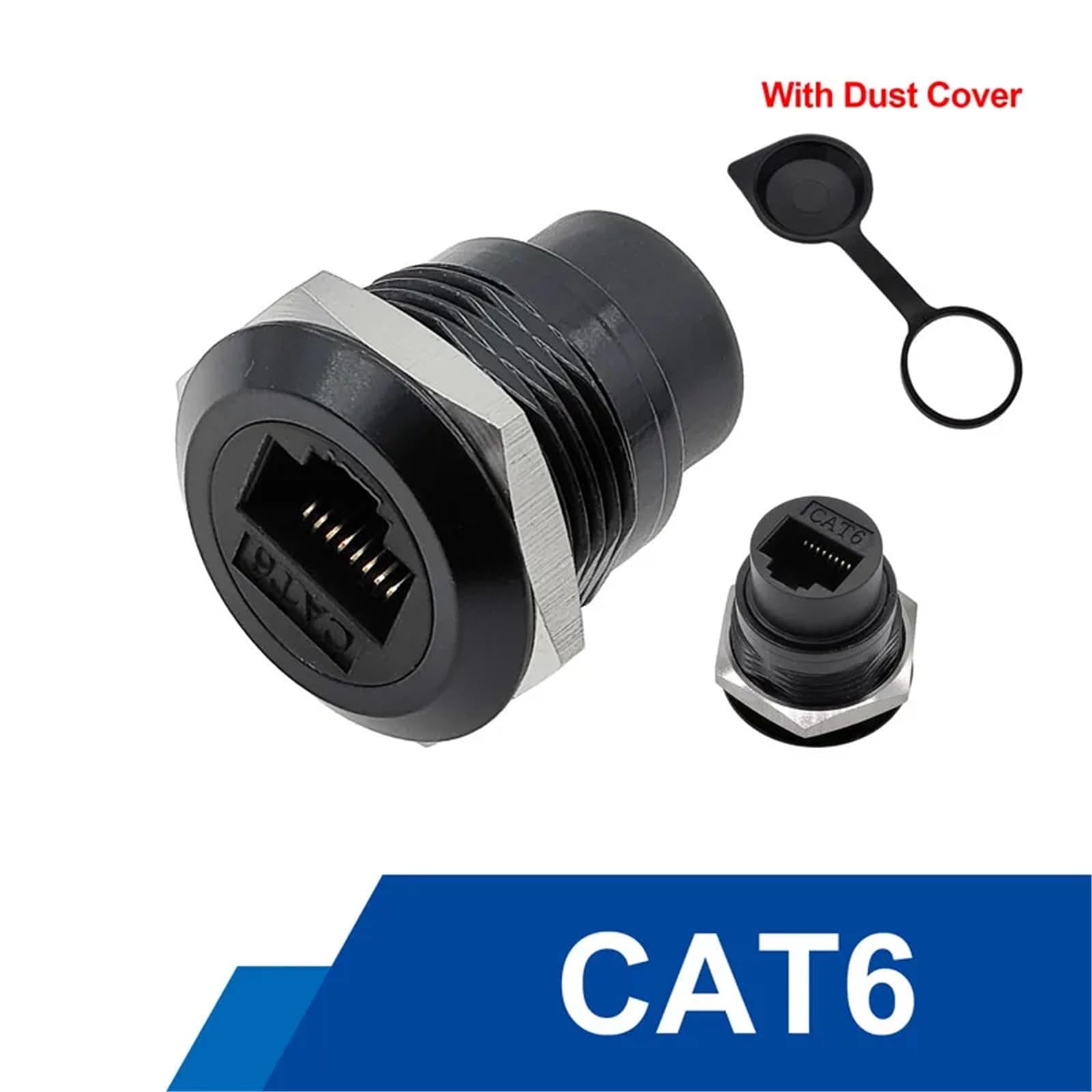 1 szt. metalowe okrągłe gniazdo RJ45 proste przez sieć USB2.0 USB3 (CAT6 czarne i nasadka)
