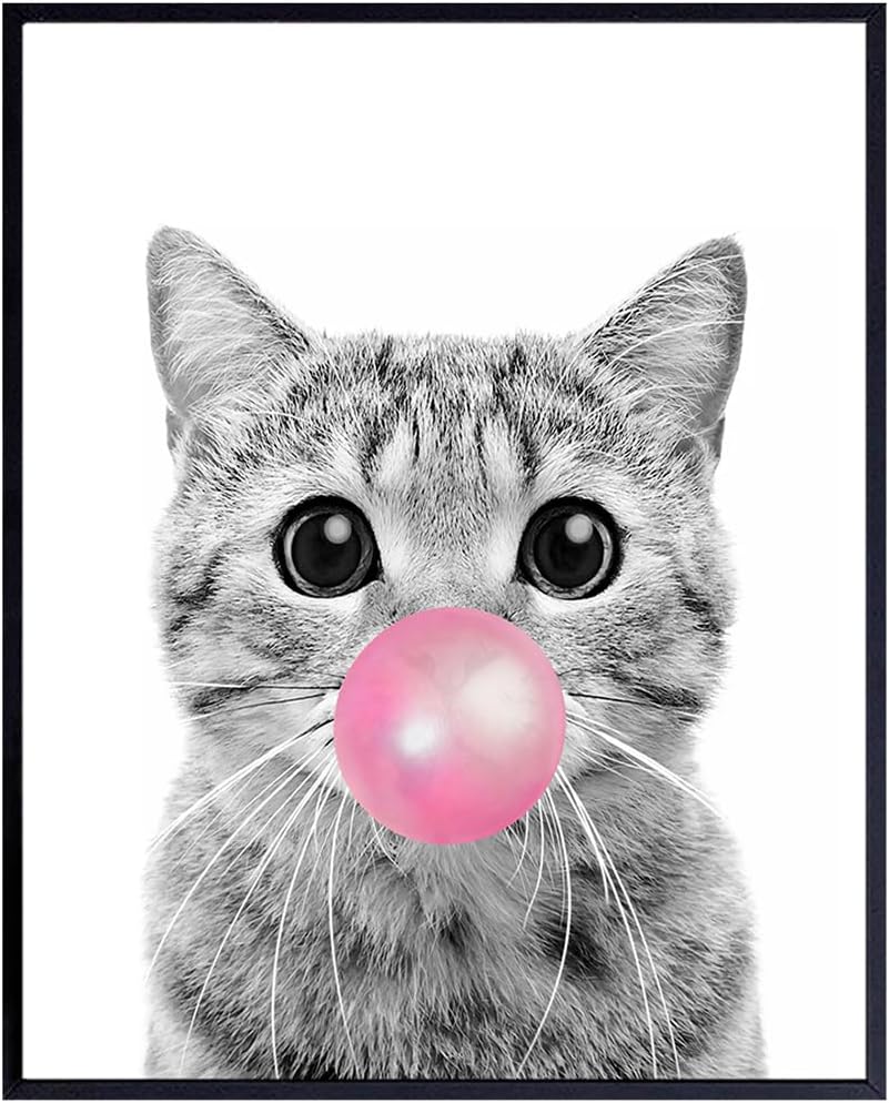 Cat Wall Decor - Tabby - Cute Wall Art - Room Decoration for Girls Bedroom, Kids Room, Living Room, Nursery - Lover Gifts for Women - Adorable Pink Girly Kitty, Pussycat, Kitten Print