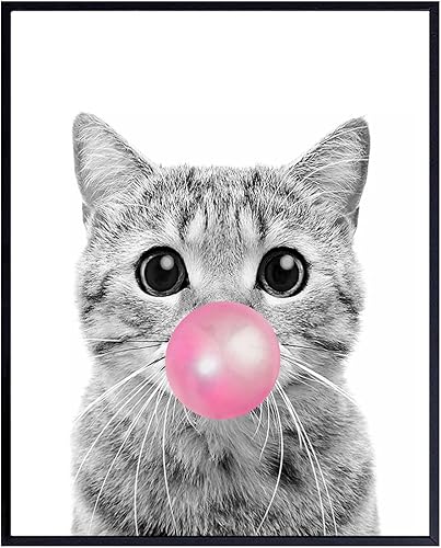 Vista 17 de Tabby cat Wall Art 11x14 - Cute Cat Nursery Wall Decor for Girls Bedroom, Kids Room - Pink Girly Kitty, PussyCat, Kitten Art - Kitten Lover Gifts