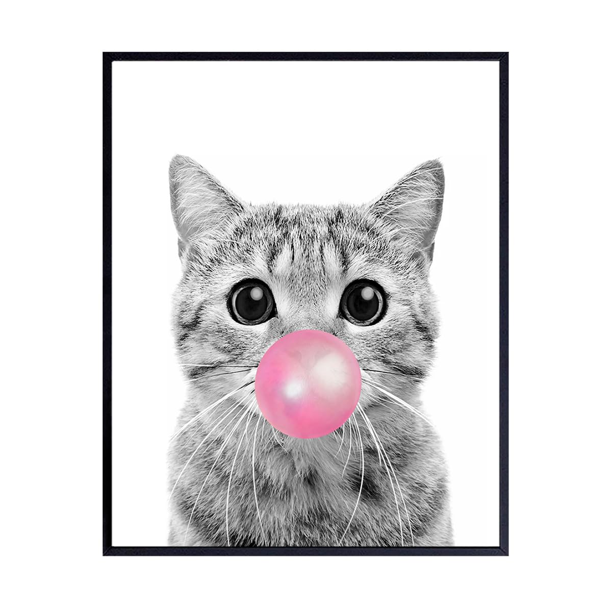 Cat Wall Decor - Tabby - Cute Wall Art - Room Decoration for Girls Bedroom, Kids Room, Living Room, Nursery - Lover Gifts for Women - Adorable Pink Girly Kitty, Pussycat, Kitten Print