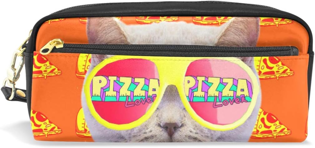 Soresore ソレソレ ペンケース 大容量 かわいい おしゃれ 高校生 筆箱 中学生 女子 ピザ ネコ オレンジ色 猫柄 おもしろ ペンポーチ 化粧ポーチ ポーチ ふでばこ 女の子 小学生 文房具 文具 筆入れ Puレザー プレゼント 贈り物 ギフト 高評価の贈り物