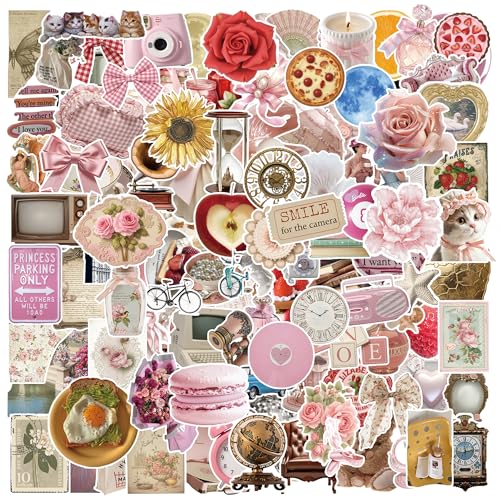 115PCS Pink Aesthetic Stickers - Vintage Coquette Style Waterproof Vinyl Decals Cute Bow Tie Stickers Disco Ball Decorative Stickers for Water Bottles Laptop Scrapbook (115pcs Coquette Stickers)