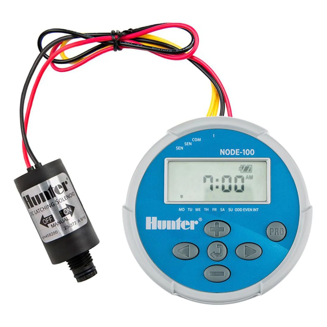 GNCGarden Controlador Sistema de Riego Hunter Node 100 1 Estacion Baterias 9V con solenoide | Programador Autónomo Inalámbrico para 1 estación | Programación Fácil y Sin Cables Adicionales