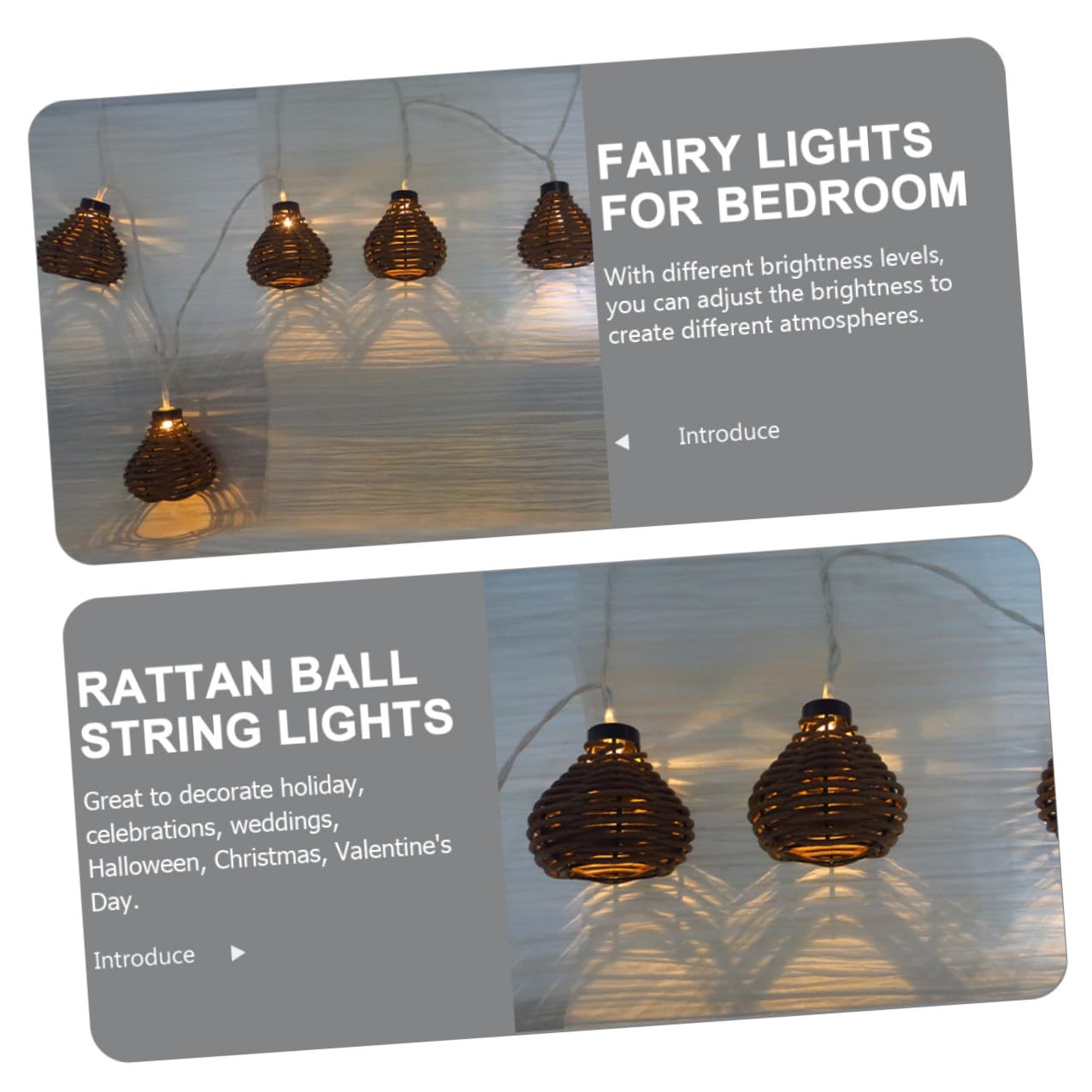 Alipis Lichterkette mit Rattan Imitat 10 Leds Dekorativ 2, 2m | Innen und Außenbereich, Leicht zu Installieren, Pe Material für Feste und Saisonale Dekoration
