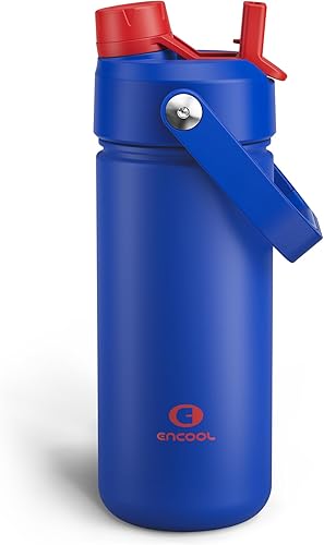 Miniatura 37 de ENCOOL Botella de agua aislada con popote, de acero inoxidable, a prueba de fugas, sin BPA, al vacío de doble pared que se mantiene fría durante 24