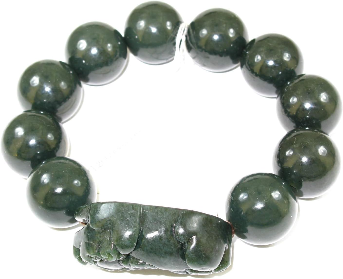 0.7" China Nature Certified Nature Hetian Nephrite Jade Fortune Pixiu Hand Carved Bangle Bracelet 5090