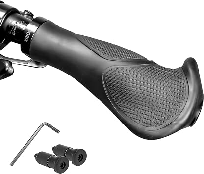 GORIX Bicycle Grip, Ergo Grip, Cross Bike, mtb, Black GQZ556, Handle Grip, Lock-On, Shock-Absorbing, Anti-Slip, Black x Black, Bicycle