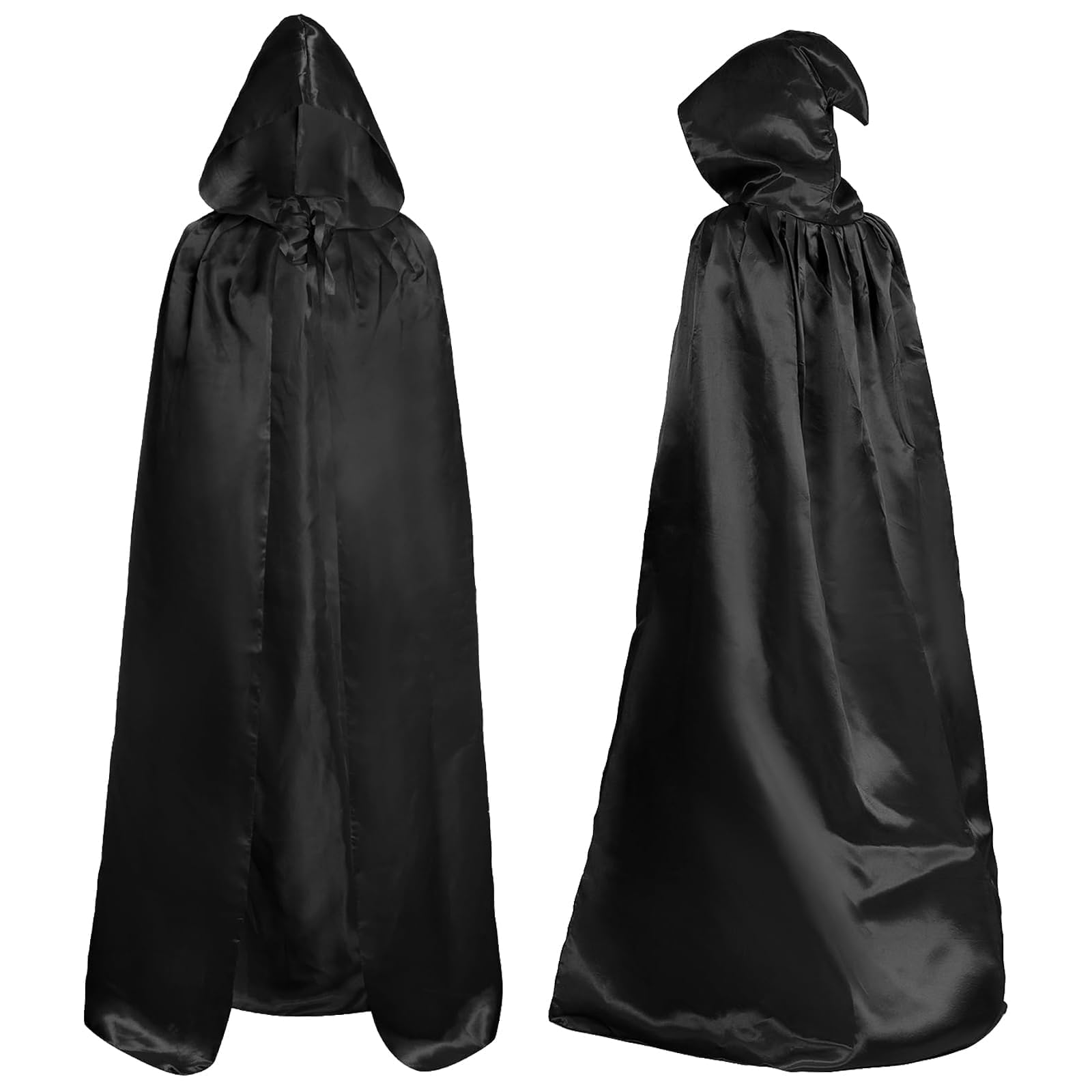 TZMFHD Black Cape, Unisex Hooded Cloak for Halloween Costumes 160cm Long Black Cloak, Handsome and Fashion Black Hooded Cloak