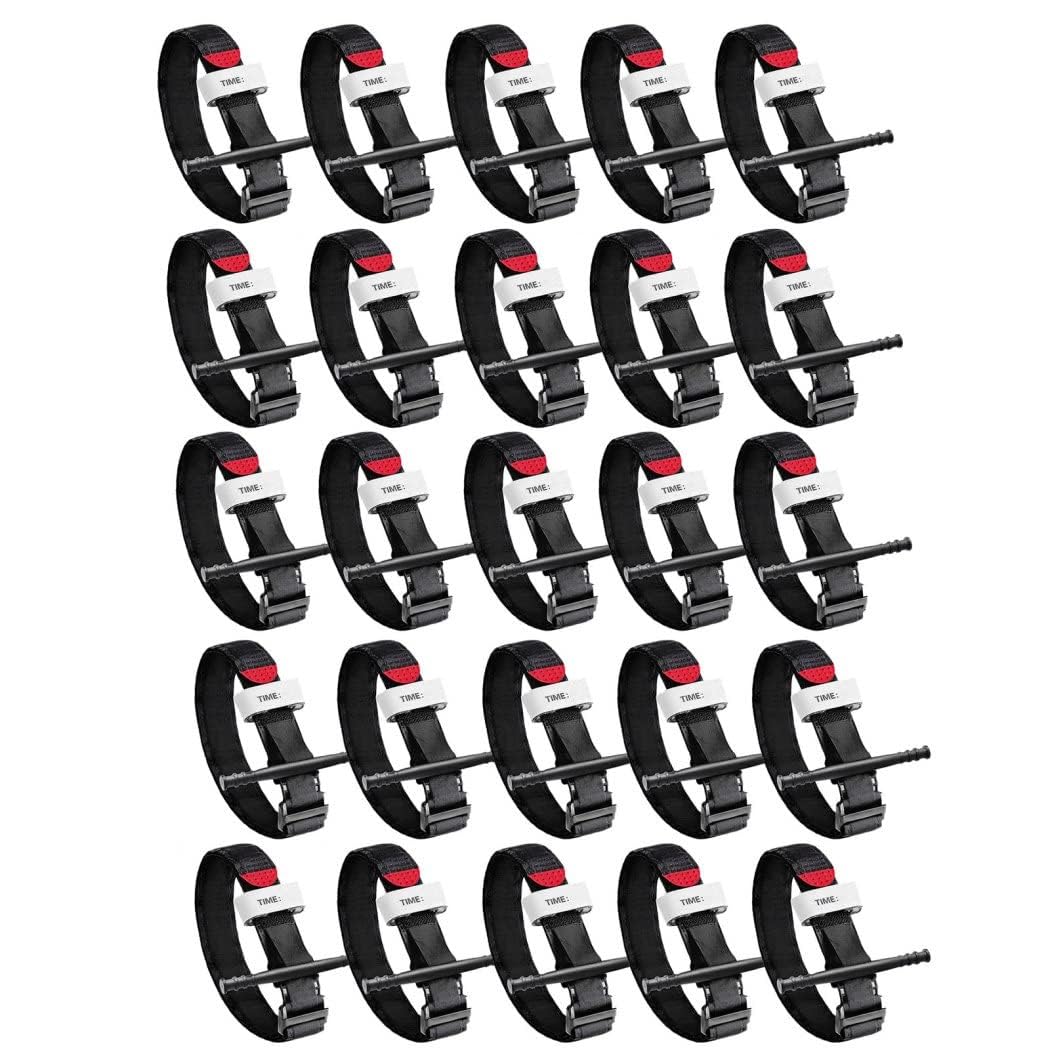 Torniquete Mejorado con Corte Láser 1000D, Torniquete Médico Táctico, Control Hemostático De Combate Más Eficaz, Aplicación con Una Sola Mano, Negro(25PACK)