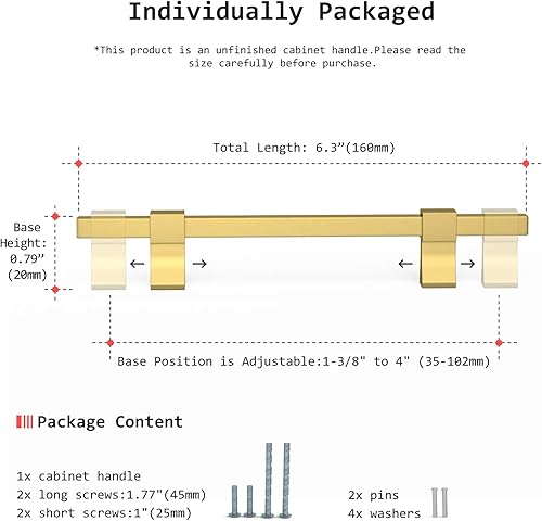 Miniatura 5 de homdiy Paquete de 5 tiradores de gabinete ajustables dorados, manijas de gabinete de 1-38 pulgadas a 4 pulgadas de distancia de agujeros ajustables