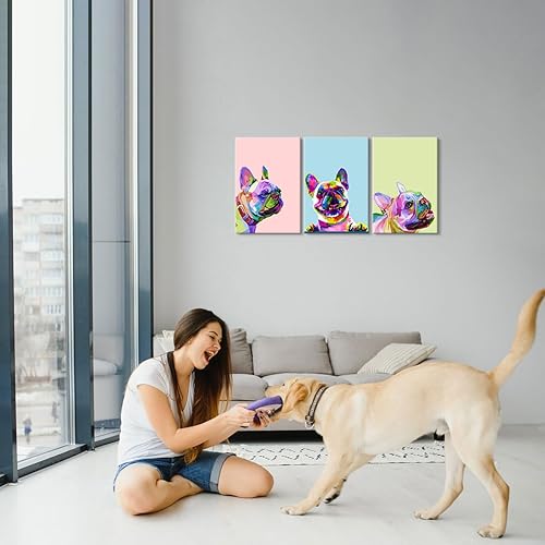 Miniatura 5 de 3 piezas de decoración de arte pop de bulldog francés, arte de pared, decoración de habitación de perro, póster de animal, pintura de bulldog